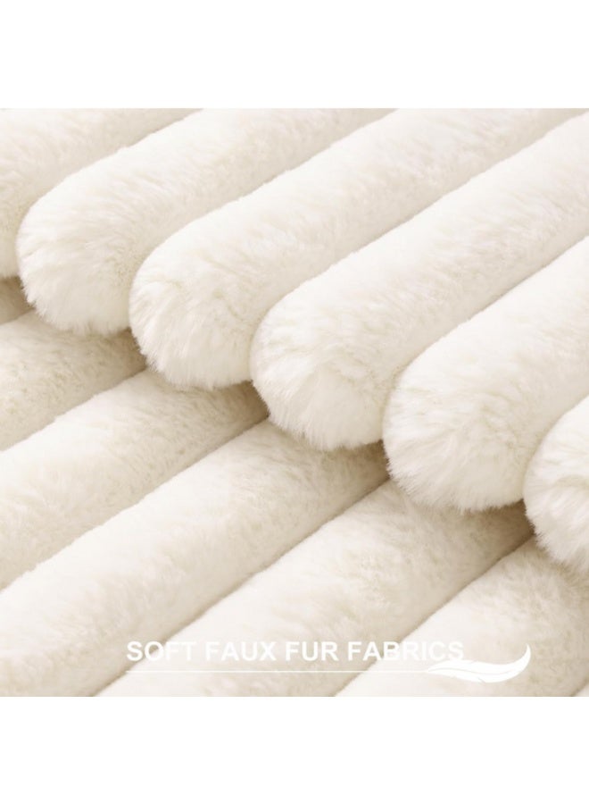 ماي حبيبي أغطية وسائد ديكور من ماي حبيبي، قطعتان، ناعمة وفخمة ومخططة، مناسبة للأريكة والسرير وغرفة المعيشة، مقاس 45 × 45 سم (أبيض) - Image 2